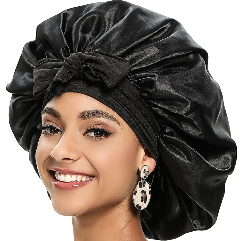 Bonnet de couchage en Satin de soie pour femme, grand Bonnet, accessoire Long avec cravate de tête, cheveux tressés bouclés, nouvelle collection