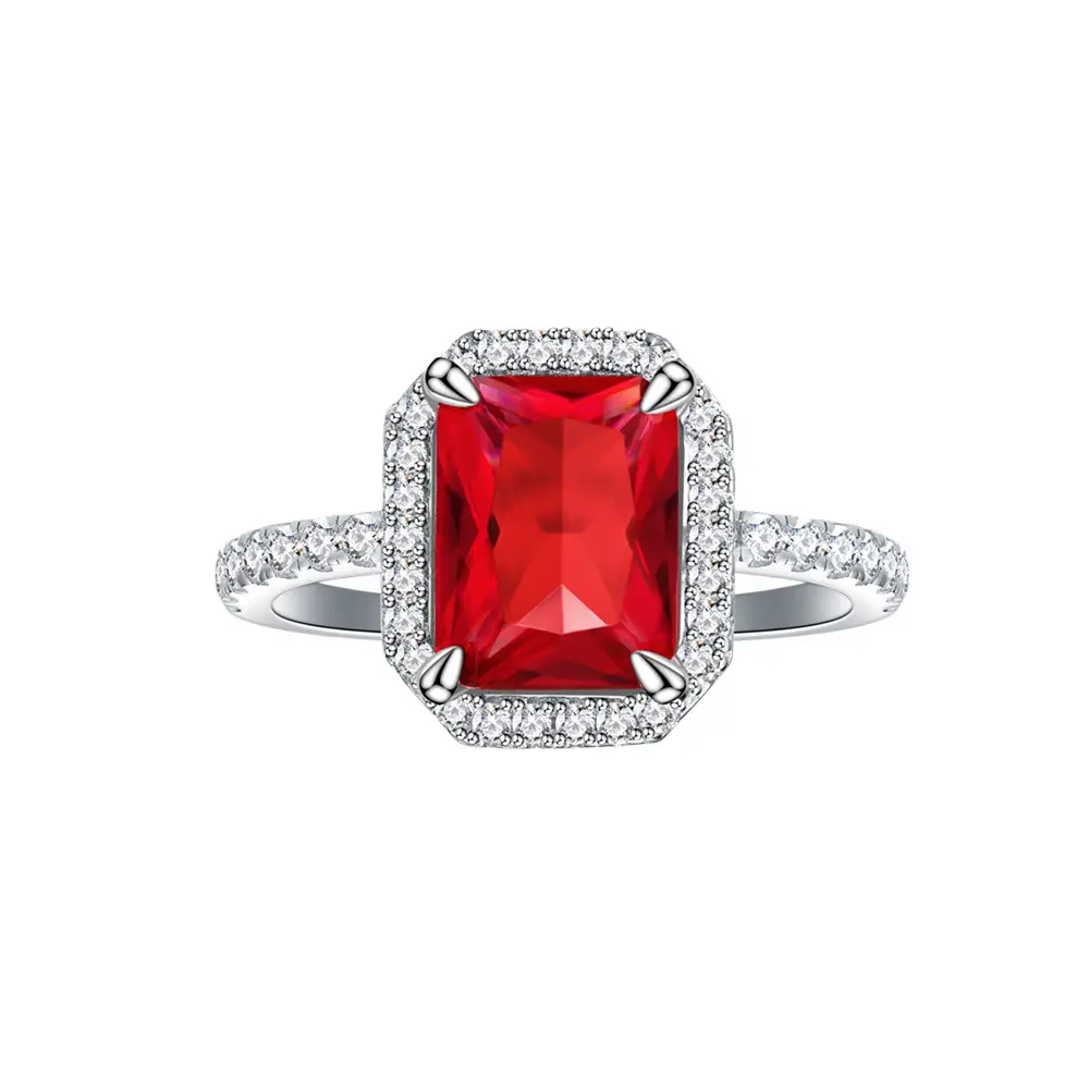 Gioielli di moda da donna anello di diamanti colorati S925 in argento sterling rettangolare rubino anello di fascino da donna gioielli personalizzati avanzati