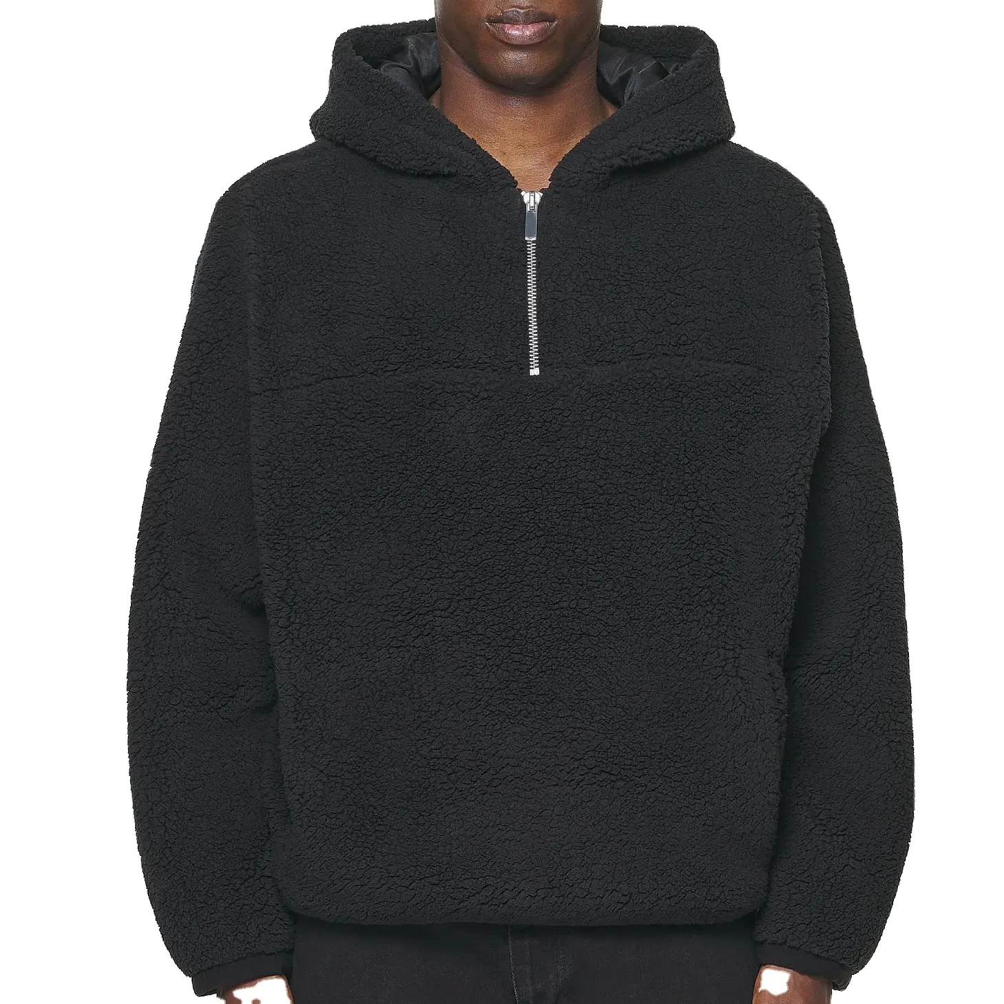 Warm Sherpa Fleece 1/4 Zip Up Pullover Quarter Zip Fluffy Fuzzy Sudadera Gruesa Heavy Pullover Sherpa Hoodie con bolsillos