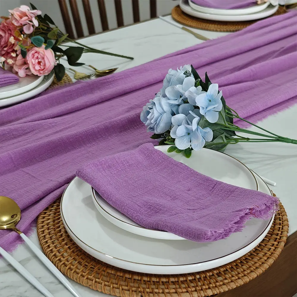 Romantic wedding decoration recycled purple tea towel gauze fabric linen lavender napkins for promotion