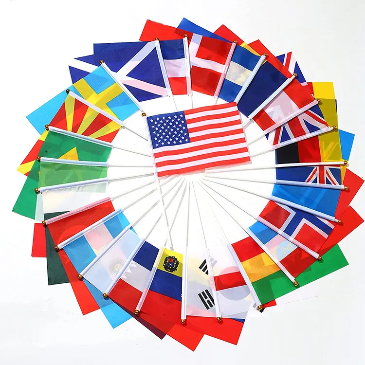 Sunshine, venta al por mayor, mini banderas de países nacionales de mano pequeñas, Bandera de Puerto de mano personalizada con palo