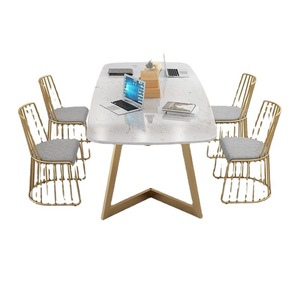 Mesa de conferencias de mármol simple y moderna, mesa de negociación para varias personas y combinación de sillas, mesa de ordenador de arte del hierro para oficina - Product Image 5