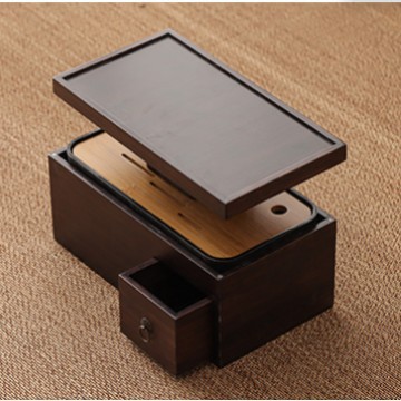 Small rectangular melamine tea tray storage box - walnut wood color