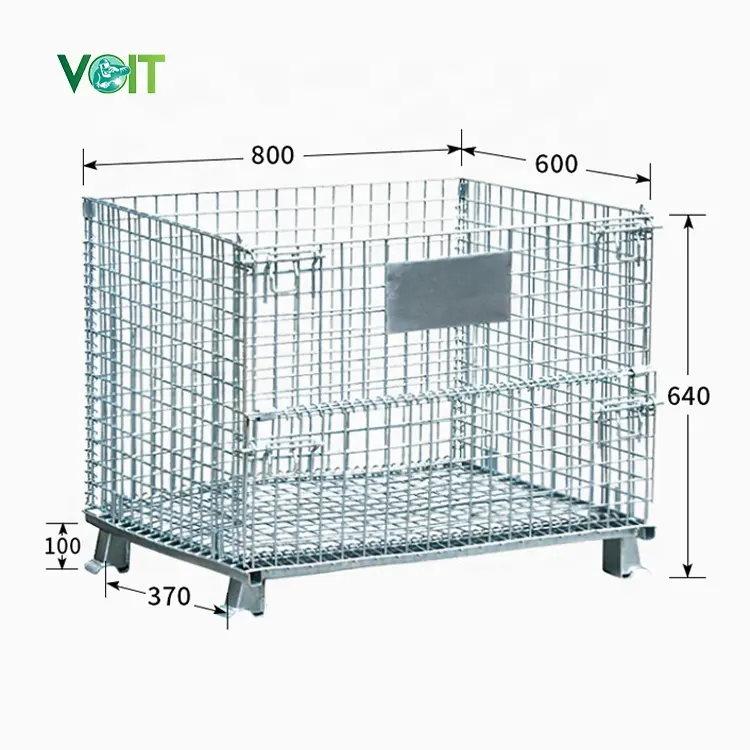 Contenitore in rete metallica di stoccaggio saldato in acciaio metallico pieghevole impilabile zincato VT