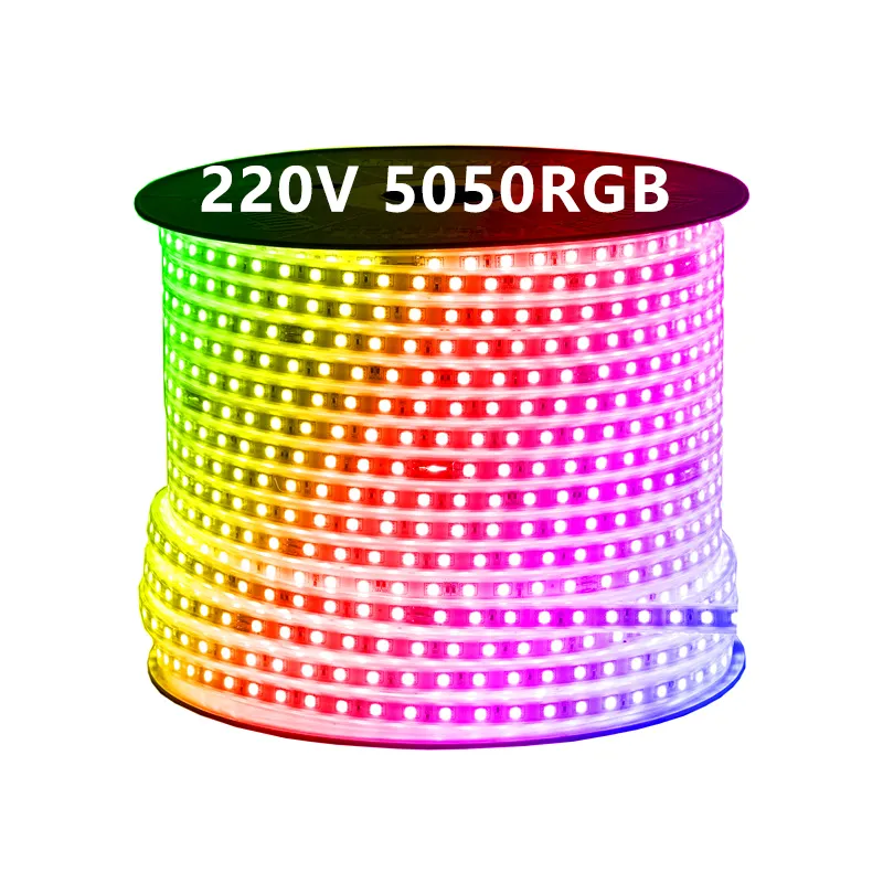 AC 110V 220v 유연한 Led 스트립 빛 IP67 야외 방수 5050 RGB 색상 변경 led 조명 스트립 cinta led rgb