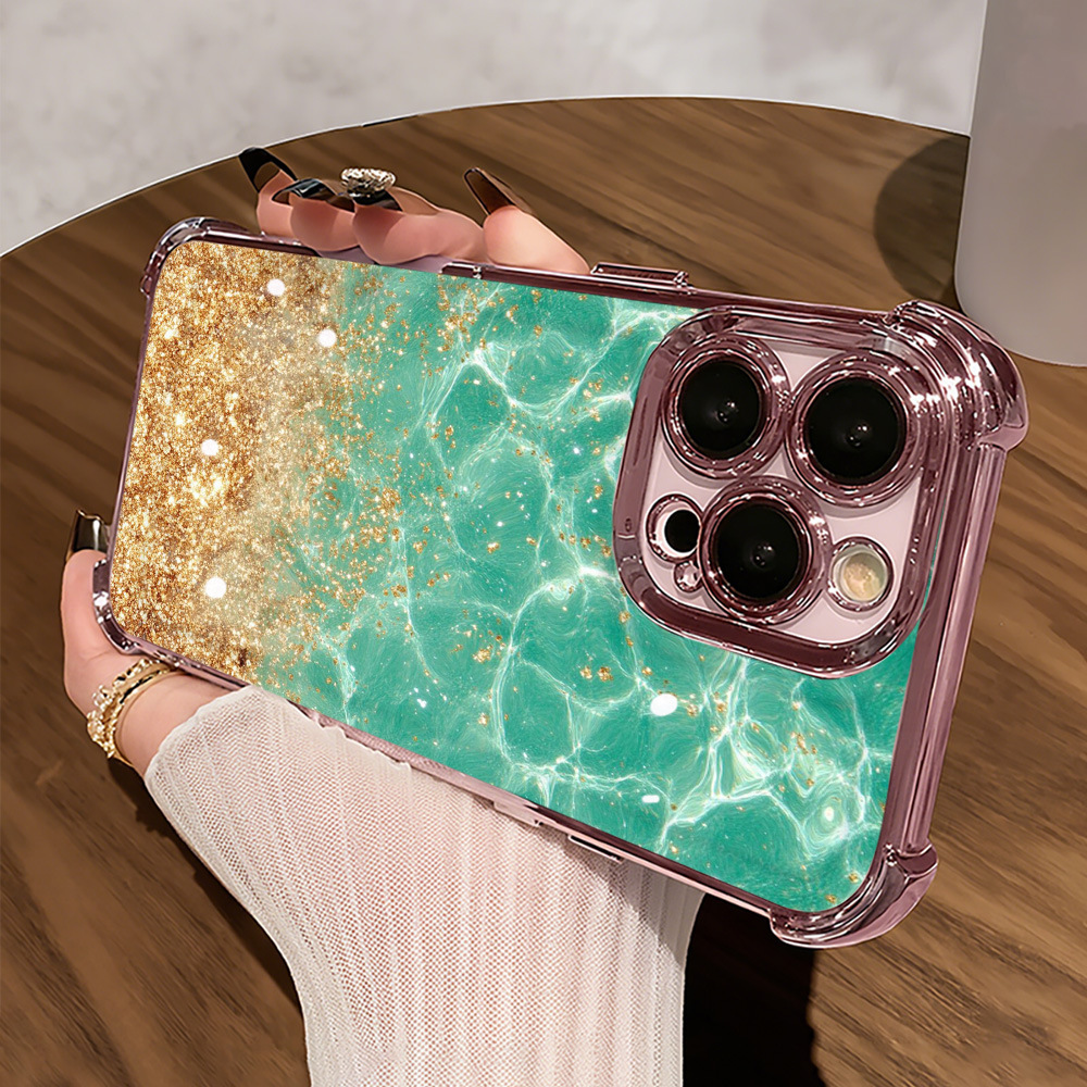 Pink electroplated cornerprotective case gilded green water ripp