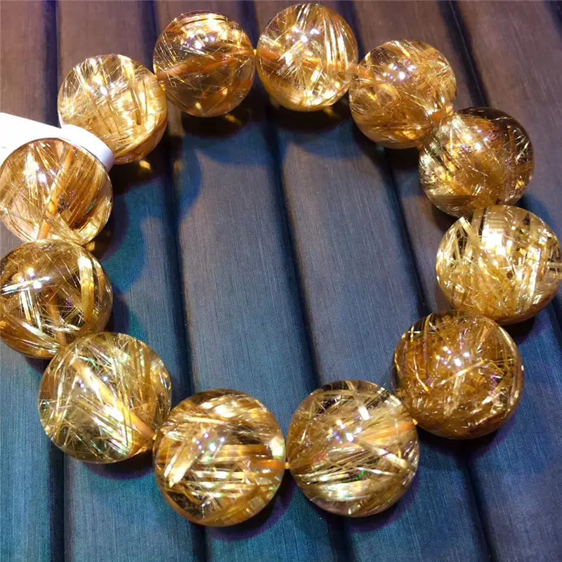 Wholesale healing high quality natural golden rutilated bracelets beads quartz crystal titanium gemstone bracelets for women