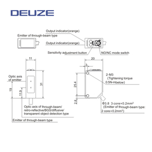 PD30GRK20N3 High Precision Retro-reflective with Built-in Magnifier for Transparent <strong>Object</strong> <strong>Detection</strong> Square Photoelectric <strong>Sensor</strong>
