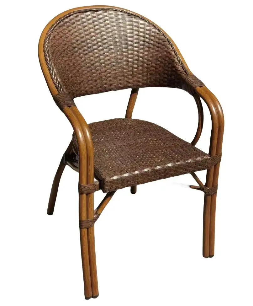 เก้าอี้ไม้ไผ่ธรรมชาติเหมือนที่เท้าแขนเก้าอี้สวนเรซิ่นหวายเก้าอี้ข้างร้านอาหารเก้าอี้ซ้อนกัน