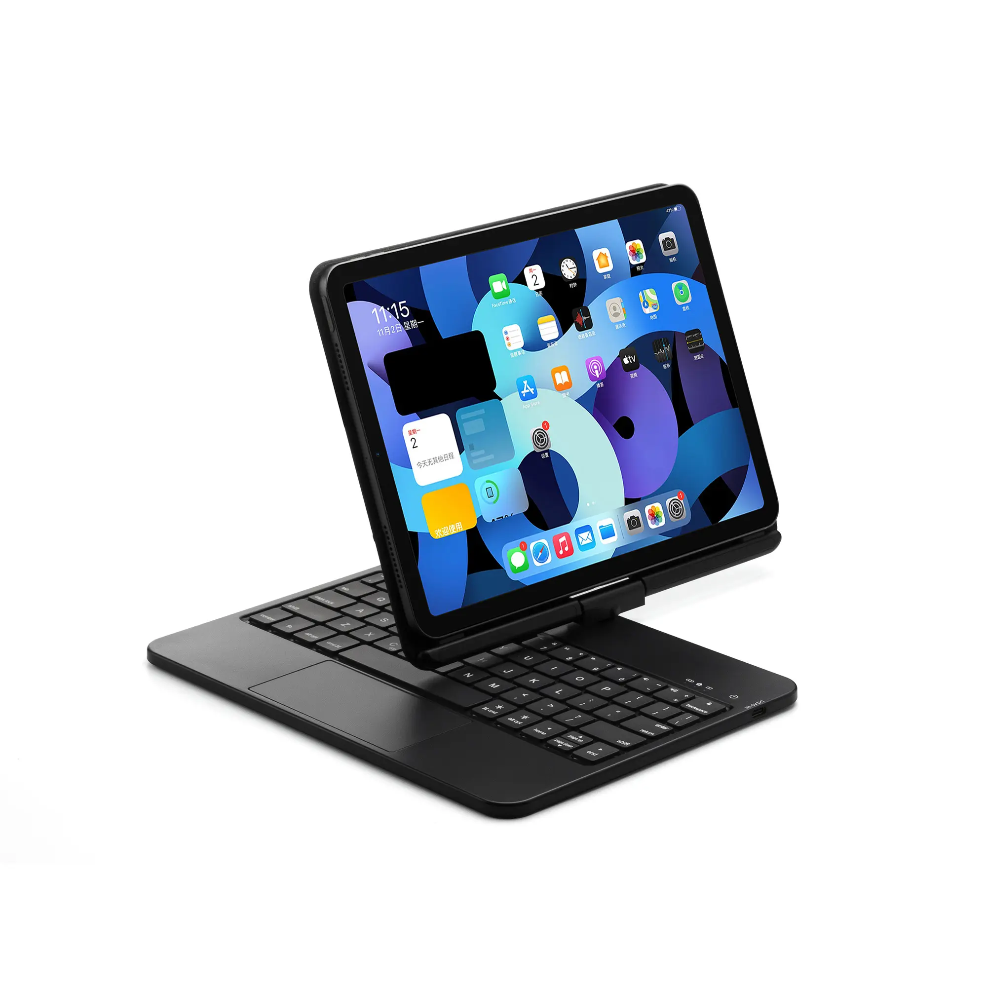 لوحة مفاتيح ذكية مع إضاءة خلفية RGB, تناسب أجهزة iPad Air 4 5 10.9 Pro 11 حافظة لوحة مفاتيح ناعمة من ABS قابلة للدوران 360 درجة ، لوحة مفاتيح ذكية سحرية يابانية عربية مع إضاءة خلفية RGB
