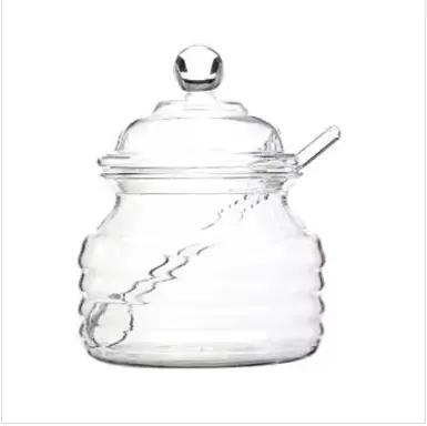 Set di contenitori da cucina per la conservazione degli alimenti da cucina barattolo di miele a forma di alveare in vetro borosilicato alto con agitatore/mestolo di miele in vetro