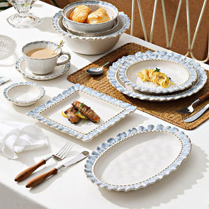 Hiện đại màu xanh khói gốm bộ đồ ăn thiết lập món ăn sâu súp và bát cơm nhiều người tấm và bát cho bữa tiệc cho hộ gia đình sử dụng - Product Image 1