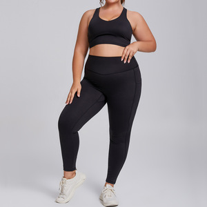Avrupa amerikan High-End kadın <span class=keywords><strong>Yoga</strong></span> kıyafeti çıplak artı boyutu sıkı-fit spor iki parçalı cep katı spor giyim bel