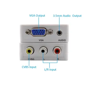 AV2VGA 1080P RCA AV a VGA con convertidor de audio y video de 3,5mm CVBS + convertidor de audio a PC HDTV Mini convertidor de video