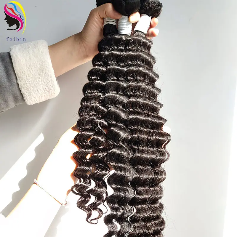 100 необработанный Henan Feibin, глубокая волна, выровненная кутикула, бразильское сырье, индийские вьетнамские человеческие волосы, удлинитель с застежкой