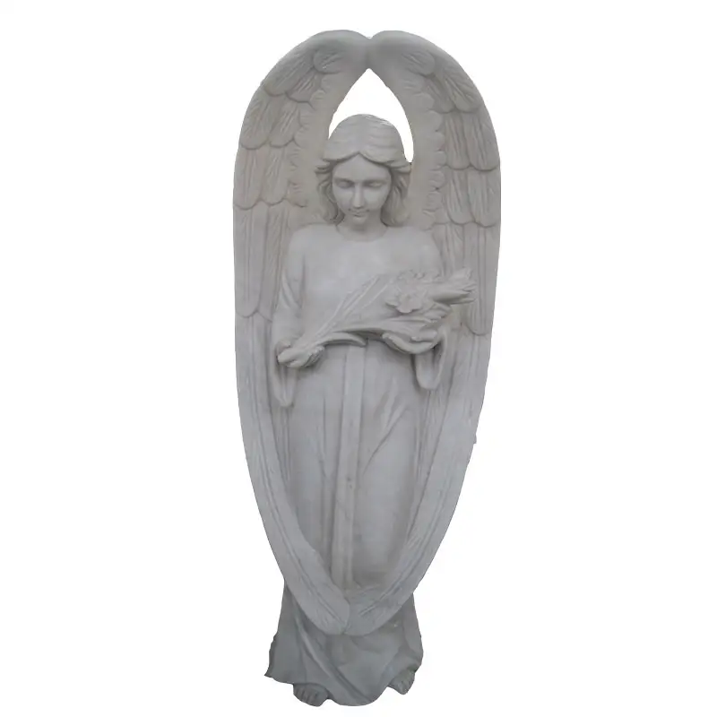 HZX Black Granite Heart Angel Wings Etching Headstone