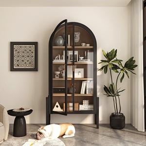 Nordic bak buku kayu padat dapat disesuaikan abad pertengahan dengan pintu kaca lemari anggur penyimpanan untuk ruang tamu Perancis - Product Image 1