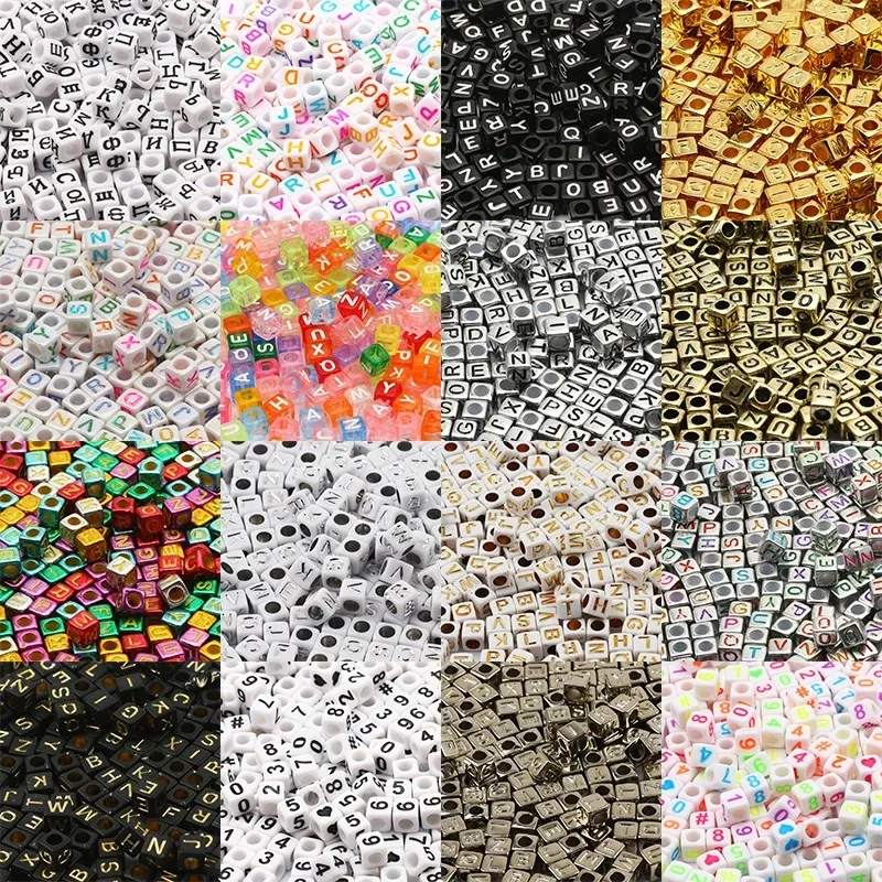 100 pièces mixte lettre acrylique perles rondes plat Alphabet numérique Cube perles entretoises en vrac pour la fabrication de bijoux à la main bricolage Bracelet