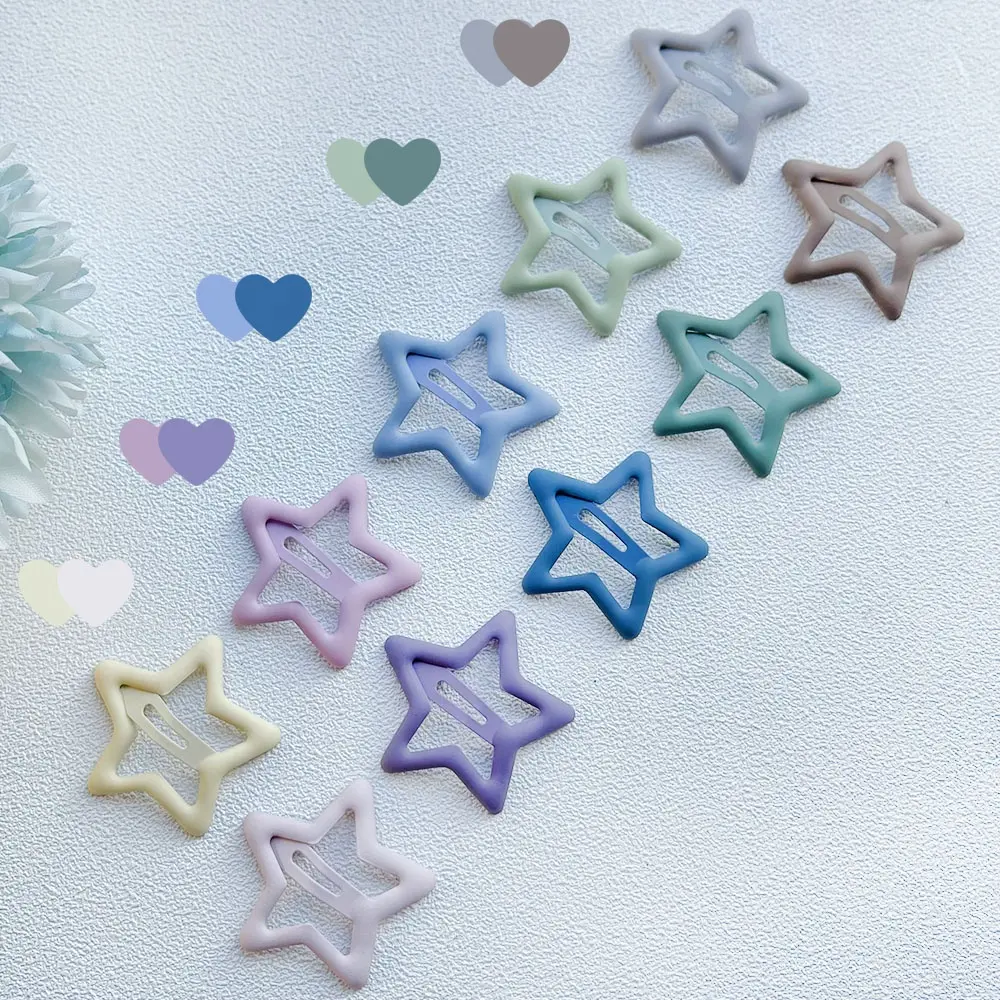 Morandi renk bebek kız ve çocuk öğrenciler sevimli ve tatlı beş nokta yıldız BB klip renkli mat Metal yıldız firkete