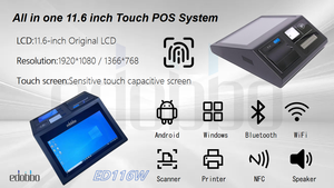 All-in-One 11.6 Inch Touch Screen POS System with 58/80mm Printer Scanner 2D Scanner Windows/Android Pos System for Retail Shop