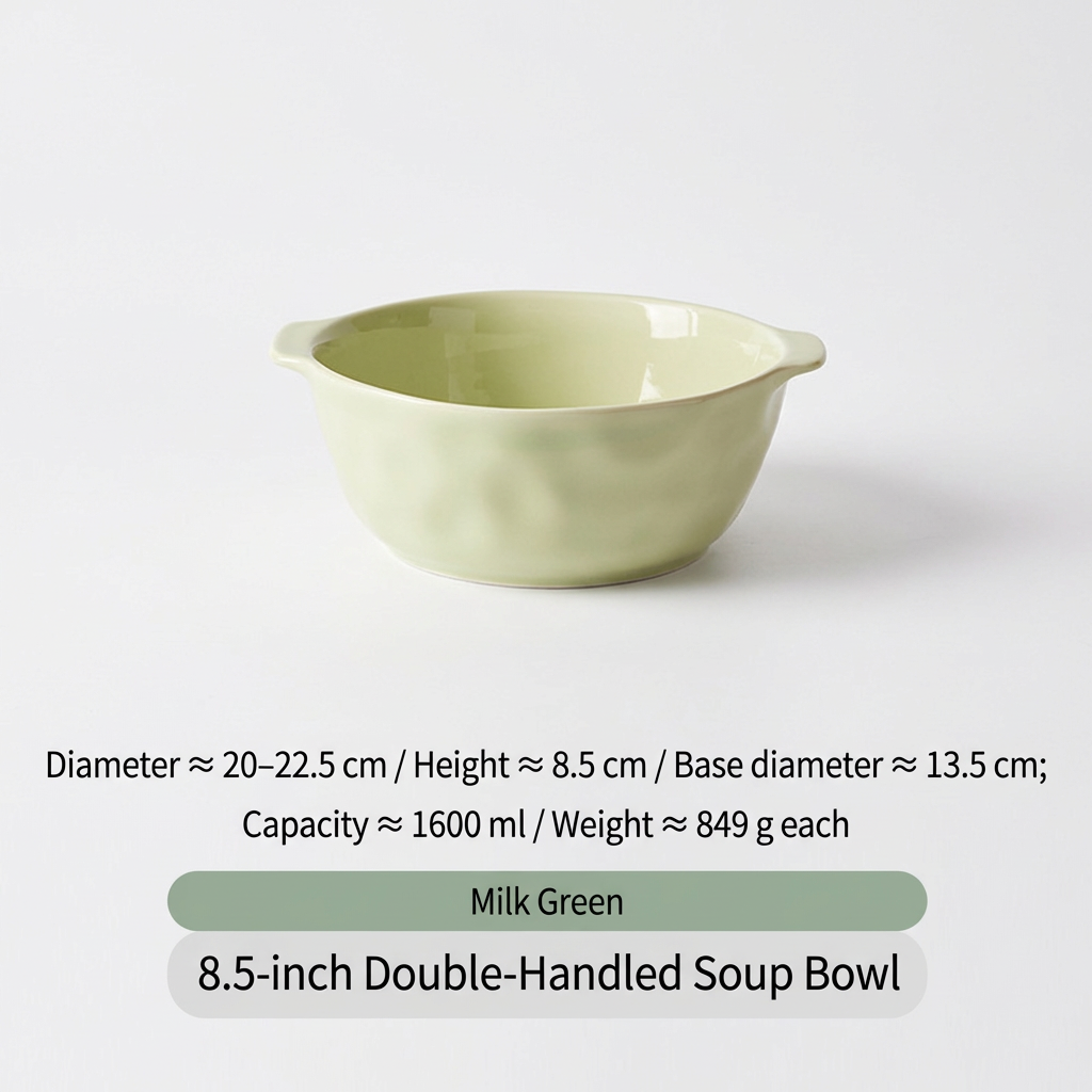 85 inch double ear soup bowl-cream green