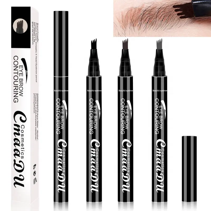 CMAADU 3 Colors Longlasting Eyebrow Pen in 4 Head Fork Tips