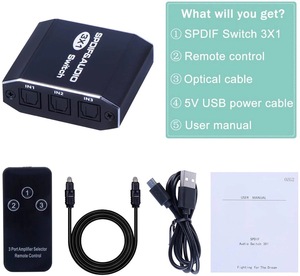 Digital SPDIF Toslink Optical Fiber <strong>Audio</strong> <strong>Switch</strong> 3port 3 in <strong>1</strong> Out with Optical Cable Support Digital &amp; DTS 5.<strong>1</strong>, PCM Stereo LPCM - Product Image 3