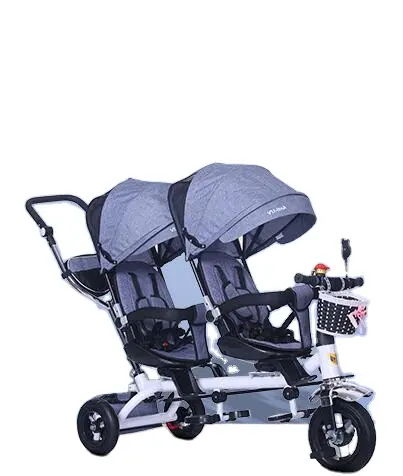 2023 cochecito de 3 ruedas de bebé gemelo de alta calidad cochecito de triciclo gemelo de bebé con asas y triciclo de asientos dobles para niños