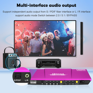 Interruptor divisor de 4 puertos 4x1 HDMI, 4k @ 60Hz con salida de Audio adicional, compatible con detección de entrada automática S/PDIF L/R, conmutador HDMI