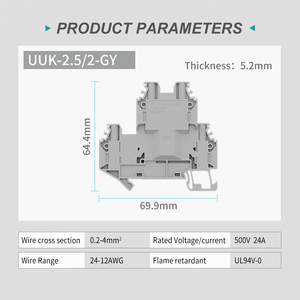 Bloque de terminales de riel Din de acero de 2,5mm de doble capa de la serie Utl-Contact UUK alimentación tipo tornillo para conexión de cable automotriz - Product Image 4