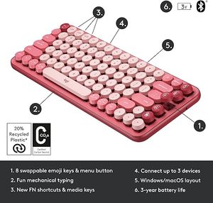 Logitech pop Keys Inalámbrico Bluetooth Mecánico TTC Eje Teclado de oficina Computadora Modo dual - Product Image 2