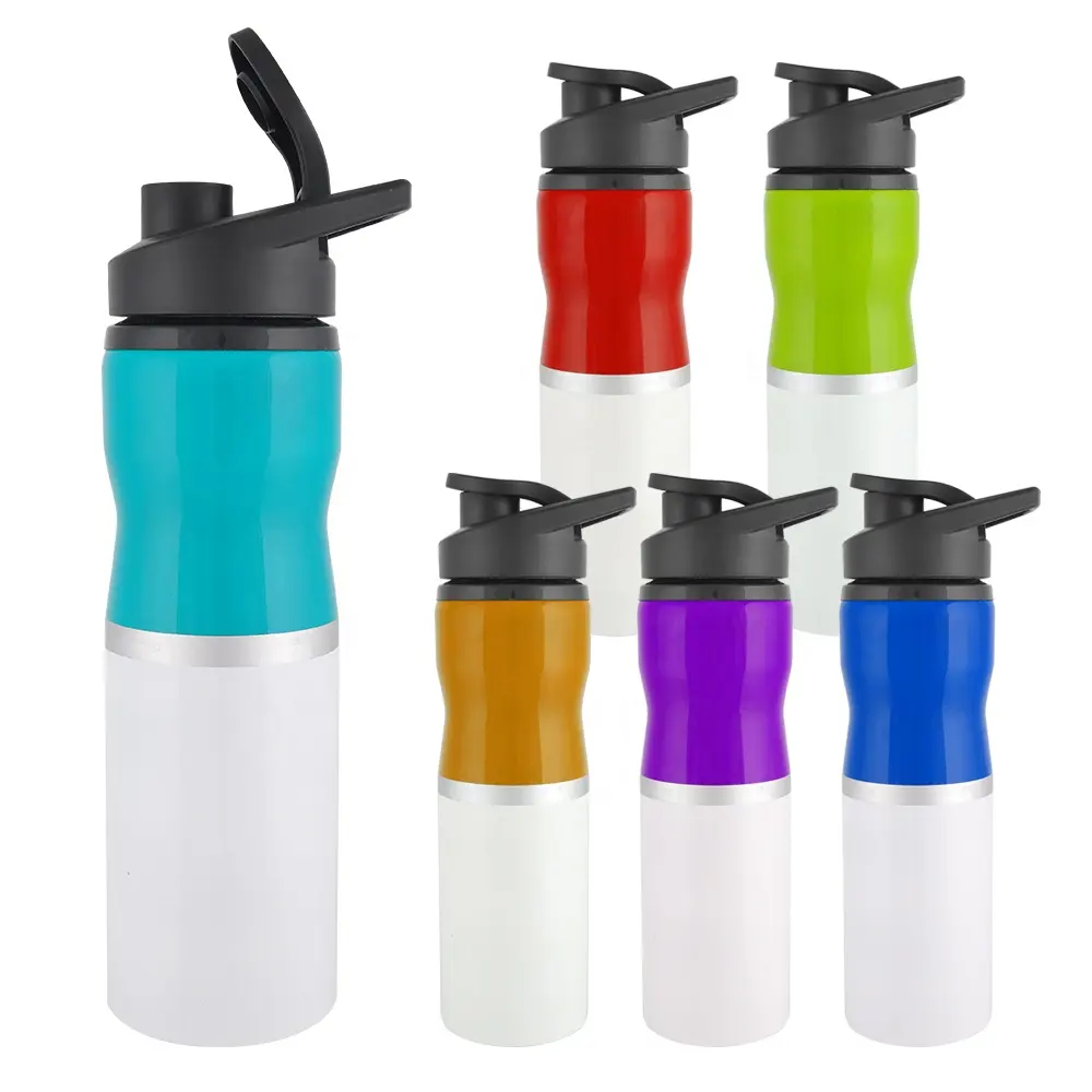 Botol air olahraga baja tahan karat 750ML, tutup lipat dan putar bebas BPA logam minum dua warna 18/8 ML