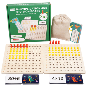 子供のための木製の乗算ボード数学ゲーム、学習のためのフラッシュカードが設定された操作、モンテッソーリ子供ゲームおもちゃ - Product Image 1