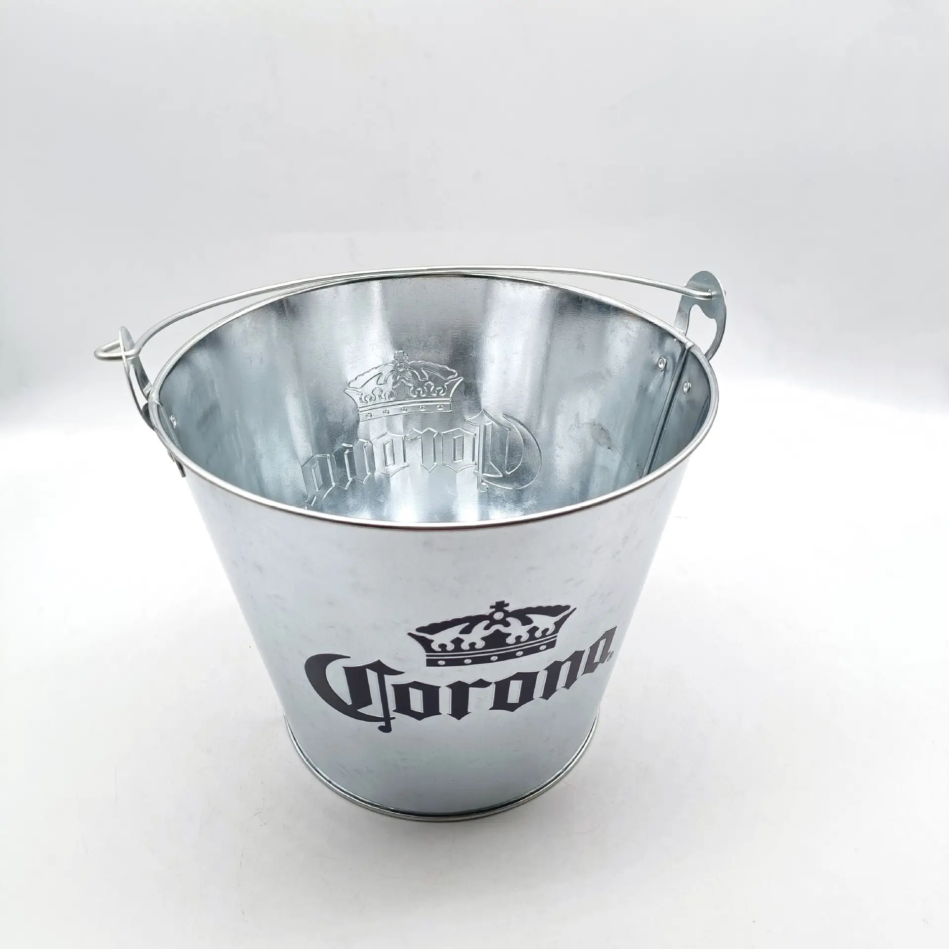 Cubo de hielo de cerveza de estaño de Metal, cubo de hielo para bebidas con asa para champán, hierro galvanizado, fábrica personalizada, 5L, fiesta minimalista redonda