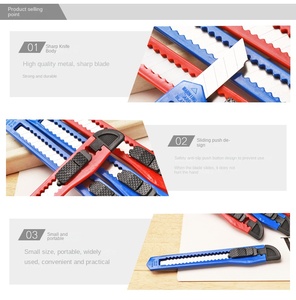 Düşük adedi Custom Made logo 9mm maket bıçağı geri çekilebilir bıçak kutusu kesici için promosyon hediye sanat bıçaklar ile yapış kapalı kilit bıçak - Product Image 2
