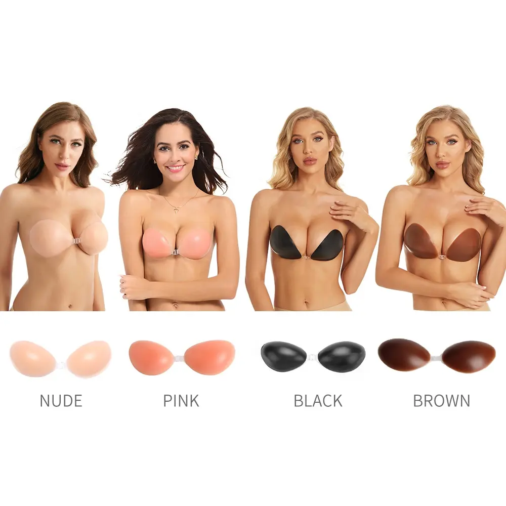 New Color Strapless Reusable Sticky Bra Lingerie Women Thicker Adhesive Brassier 100% Silicone Underwear Bra Wearing For Lady