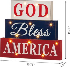 Giorno dell'indipendenza decorazione della tavola in legno americano angosciato segno di blocco dio Bless America con tecnica dipinta a LED - Product Image 3