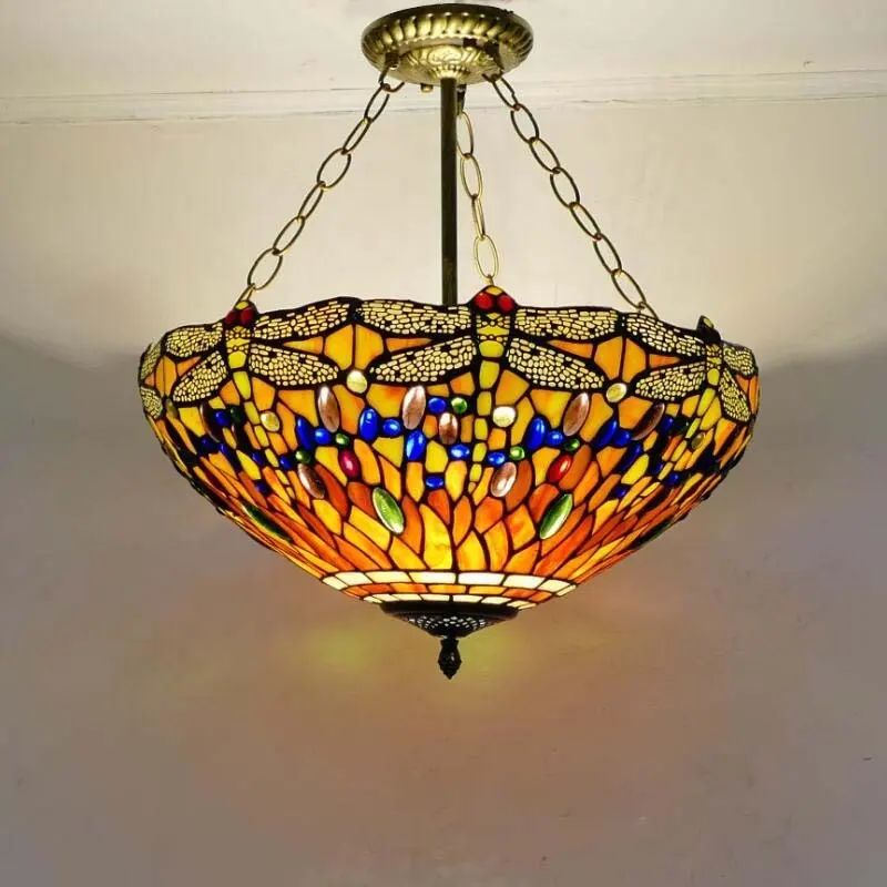Lüks amerikan ülke renkli cam Tiffany LED avize lamba antika renkli asılı aydınlatma armatürü