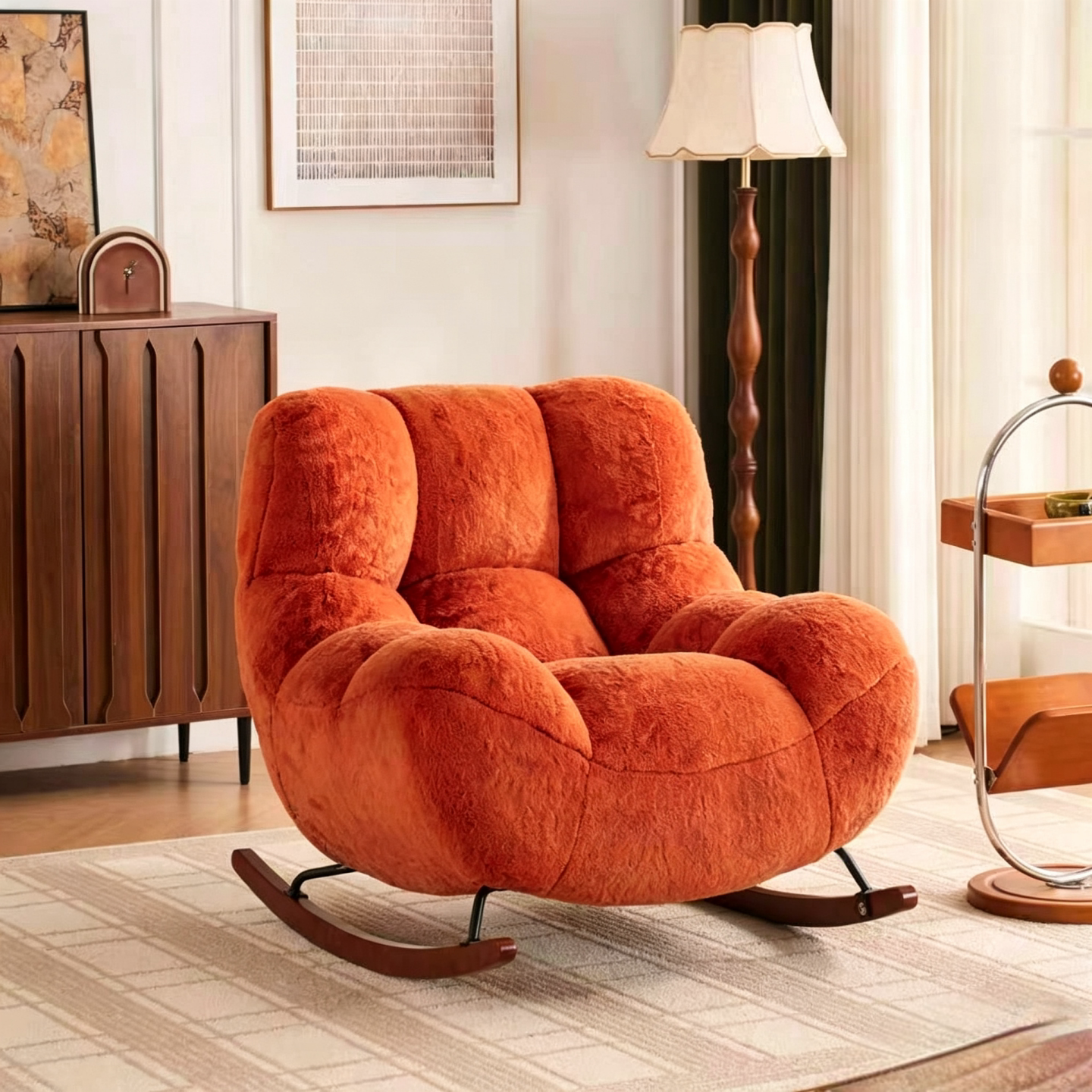 Fourrure de lapin synthétique orange-rouge