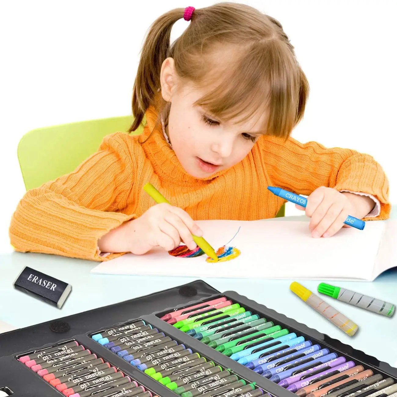 Kit de arte Super Mega para niños, juego de 208 piezas con marcador para colorear, lápiz y pintura al óleo Pastel, dibujos