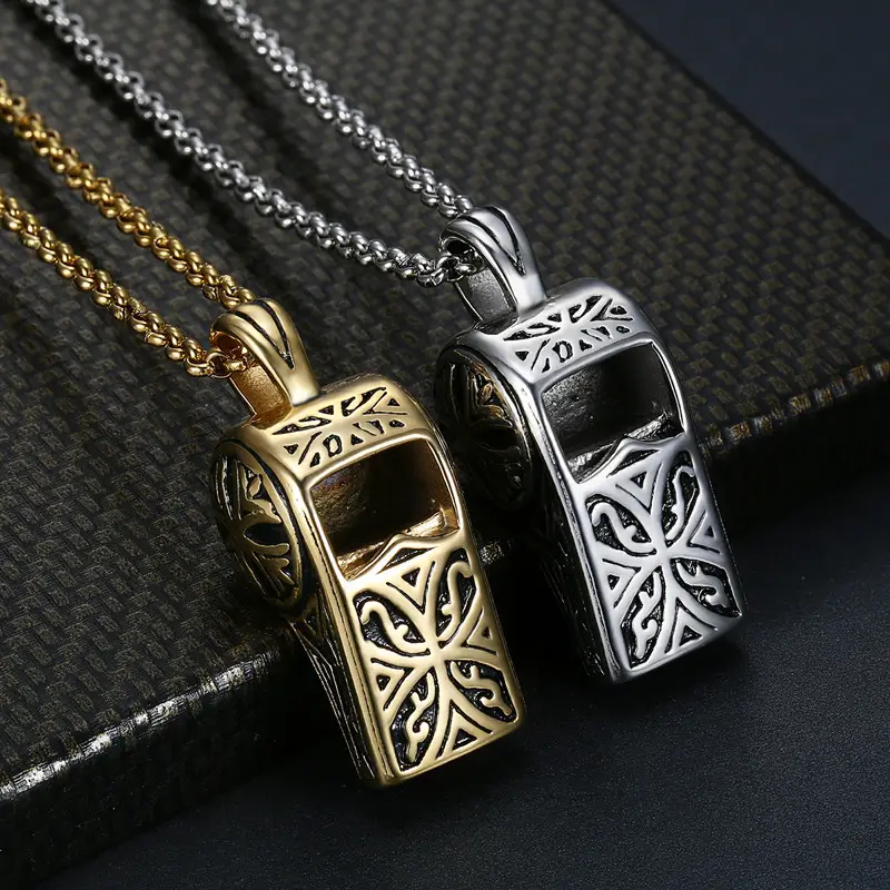 BOXUAN Creative Rétro Punk Rock Sifflet Pendentif En Acier Inoxydable Hommes Collier Pendentif Collier