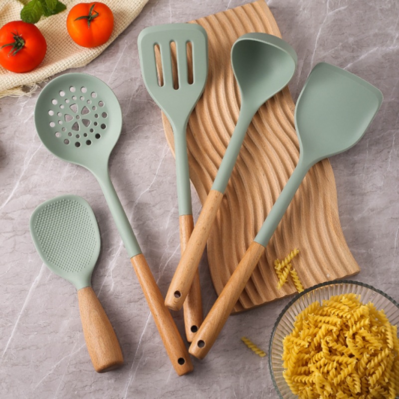 Ensemble d'ustensiles de cuisine cinq pièces cyan
