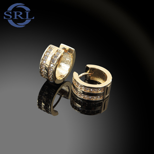 Altın pirinç Huggie küpe ile çift sıra zirkon taşlar günlük lüks Trendy toptan moda takı için dikişsiz çemberler - Product Image 4