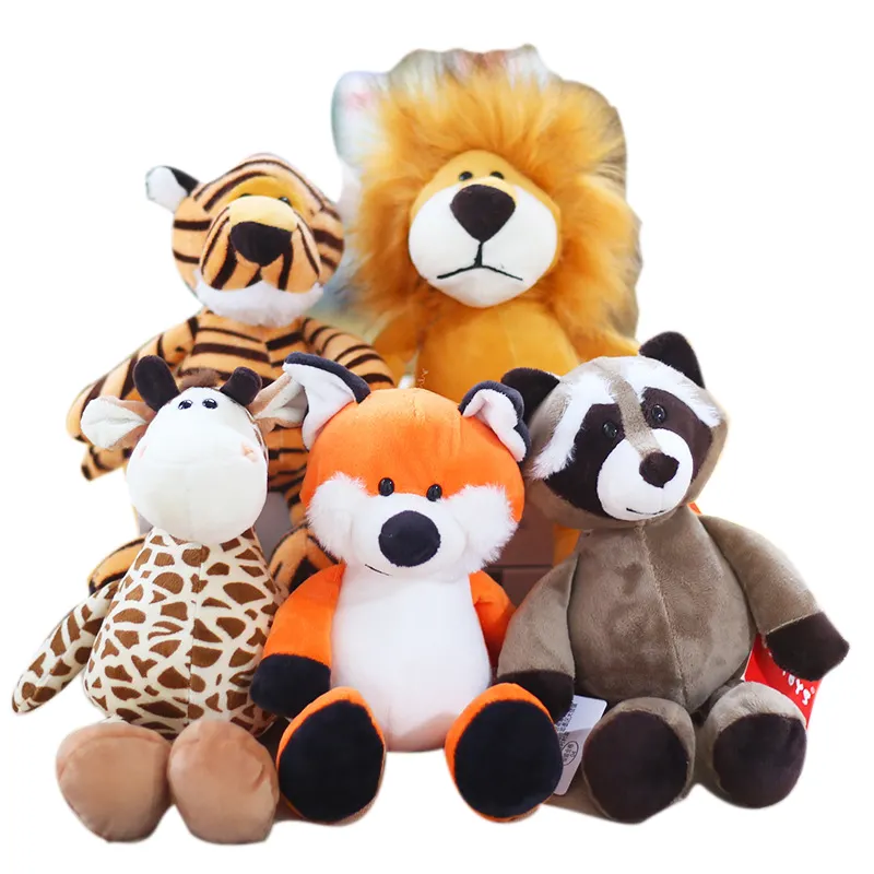 Soft Lovely Forest Animal brinquedos de pelúcia elefante guaxinim brinquedos Jungle Series Animal recheado pelúcia leão tigre brinquedo presente para crianças