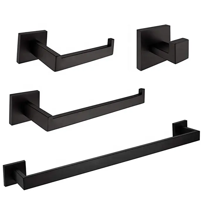 Directo de fábrica popular Premium de baño de acero inoxidable Hardware negro 4 piezas de baño accesorios de Hardware conjunto