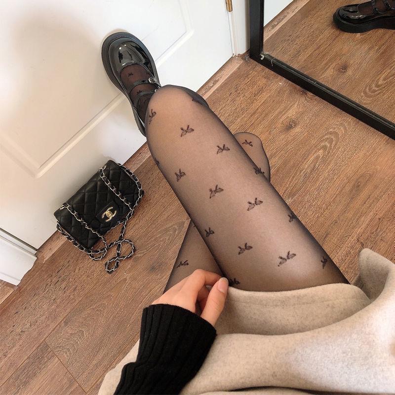 Black stockings with bow