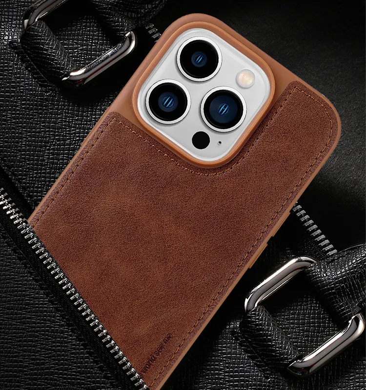 Minimalism Style Geinue Leather Phone 14 Pro Max Phone Case Back For Phone Mobile Cover