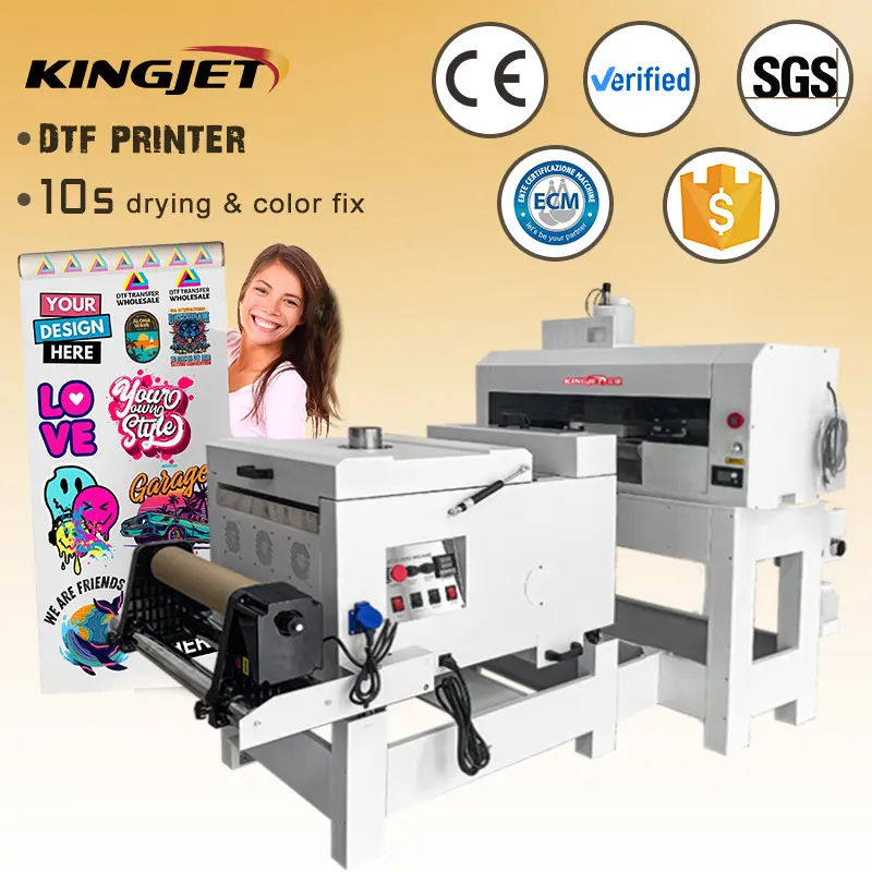 ماكينة KINGJET للطباعة بالألوان الكاملة بتصميم جديد بسعر الجملة، طابعة آلية متعددة الاستخدامات بطول 30 سم بنظام DTF