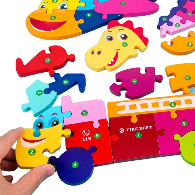 pädagogisches spielzeug Vorschulbildung Kinder feine motorische Fähigkeiten hölzernes Cartoon-Form-Puzzle-Kinderspielzeug
