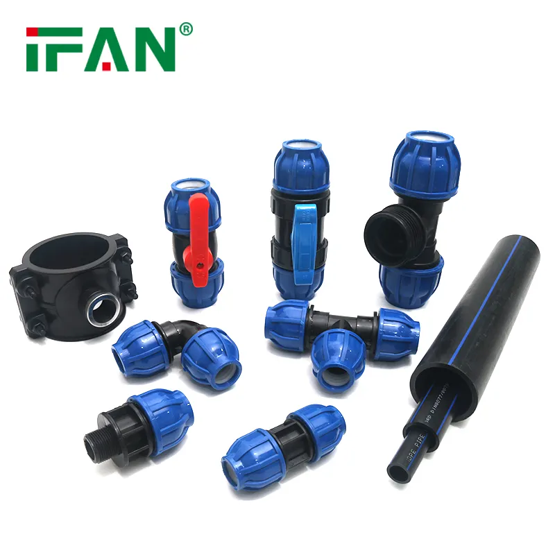 IFAN 공장 플라스틱 파이프 피팅 Pn10 Pn16 블루 화이트 맞춤형 소켓 팔꿈치 티 HDPE 파이프 피팅 Pe 파이프 용